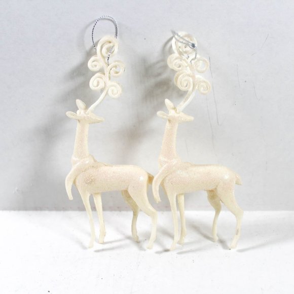 🎄White Glitter Reindeer Christmas Tree Ornaments Set of 2 - Picture 3 of 4